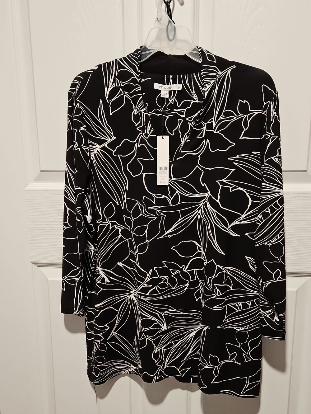 Chico's Black and White Botanical Button-Front Tunic
